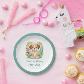  Cute Floral Dog Puppy Kids Birthday Party ペーパープレート (パーティー)