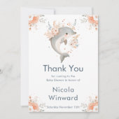 Cute Floral Dolphin Baby Shower サンキューカード (正面)