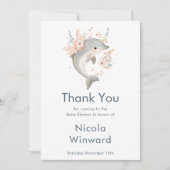 Cute Floral Dolphin Baby Shower  サンキューカード (正面)