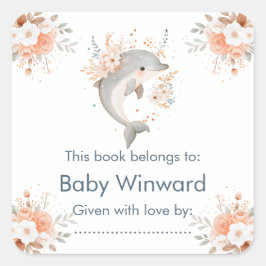Cute Floral Dolphin Baby Shower スクエアシール
