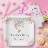 Cute Floral Dolphin  Baby Shower ペーパープレート (パーティー)