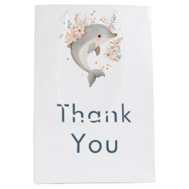 Cute Floral Dolphin Baby Shower ミディアムペーパーバッグ