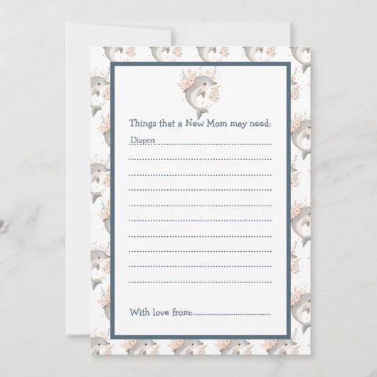 Cute Floral Dolphin Baby Shower 招待状 (正面)