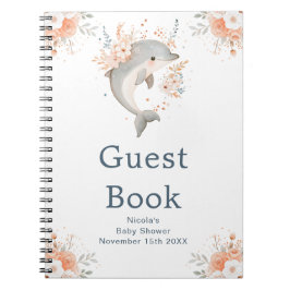 Cute Floral Dolphin Baby Shower Guest Book ノートブック