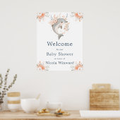 Cute Floral Dolphin Baby Shower Welcome ポスター (キッチン)