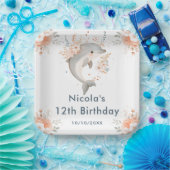 Cute Floral Dolphin Birthday Party ペーパープレート (パーティー)