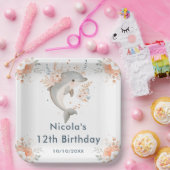 Cute Floral Dolphin Birthday Party ペーパープレート (パーティー)