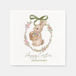 Cute Floral Easter Rabbit スタンダードカクテルナプキン