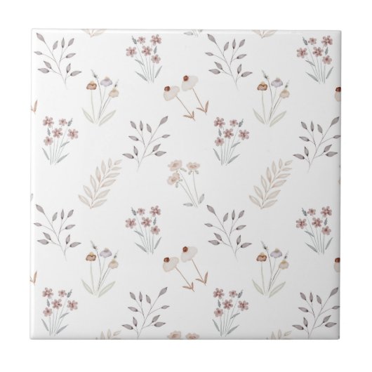 Cute Floral Elegant Wildflowers Ceramic Tile タイル (正面)