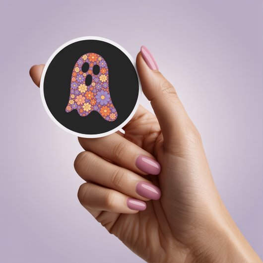 Cute Floral Ghost Boo Sticker Halloween ラウンドシール