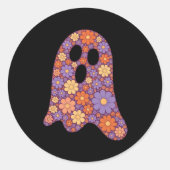 Cute Floral Ghost Boo Sticker Halloween ラウンドシール (正面)
