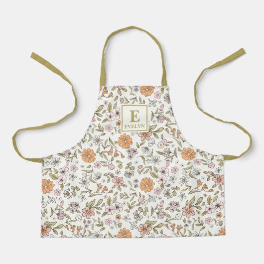 Cute Floral Girls Apron with wildflowers エプロン (正面)