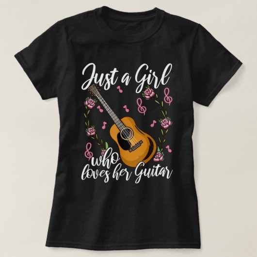 Cute Floral Guitar Girl Design Tシャツ (デザイン正面)