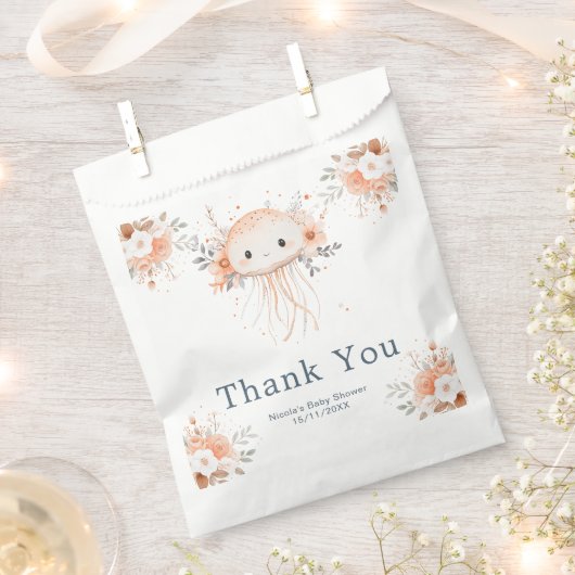 Cute Floral Jellyfish Baby Shower フェイバーバッグ (クリップ留めされた状態)