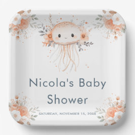Cute Floral Jellyfish Baby Shower  ペーパープレート