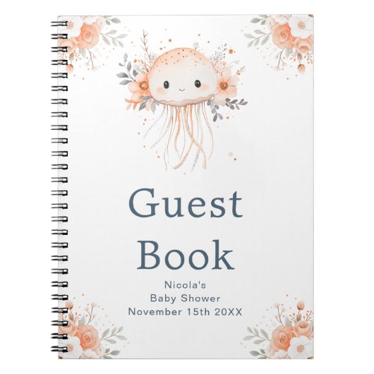 Cute Floral Jellyfish Baby Shower Guest Book ノートブック (正面)