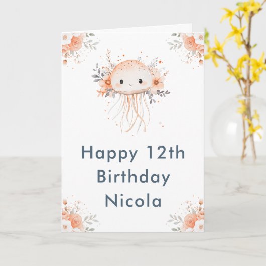 Cute Floral Jellyfish Birthday Party カード (黄色い花)