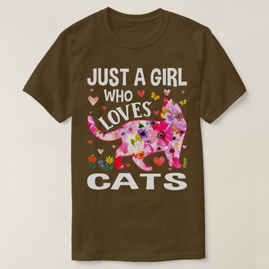 Cute Floral Just A Girl Who Loves Cats Dog Lover Tシャツ (デザイン正面)