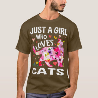 Cute Floral Just A Girl Who Loves Cats Dog Lover Tシャツ
