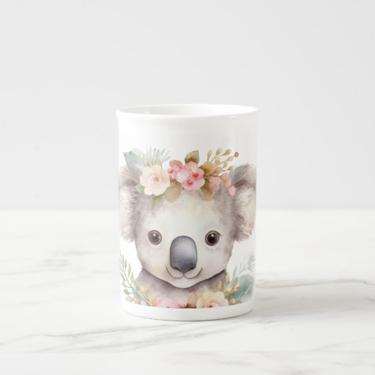 Cute Floral Koala Bear  ボーンチャイナマグカップ (正面)