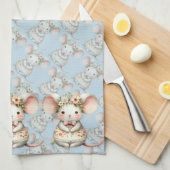 Cute Floral Mouse Dress Flower Crown キッチンタオル (四つ折り)