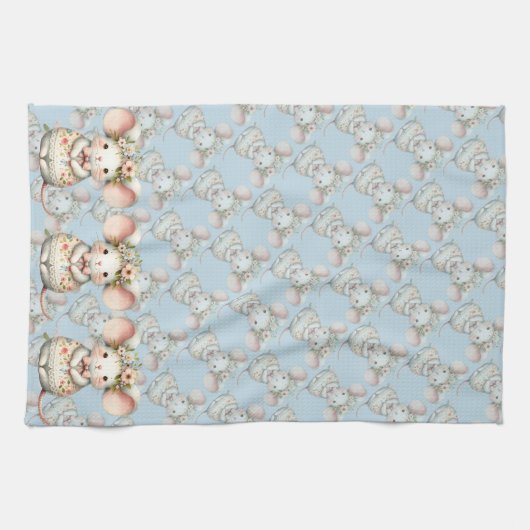 Cute Floral Mouse Dress Flower Crown キッチンタオル (横)
