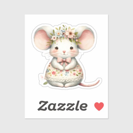 Cute Floral Mouse Dress Flower Crown シール (シート)
