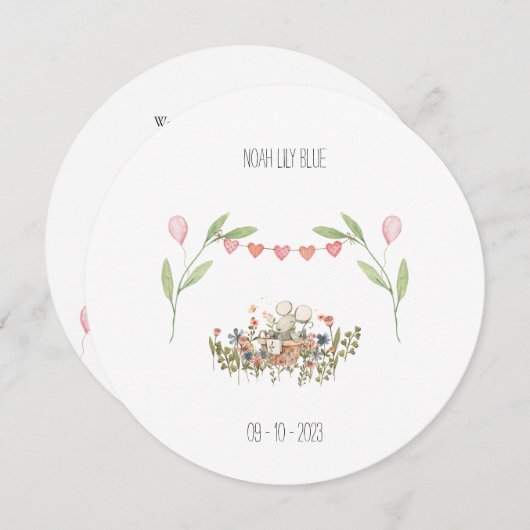 Cute Floral Mouse In Flowers With Flags Card 招待状 (正面/裏面)