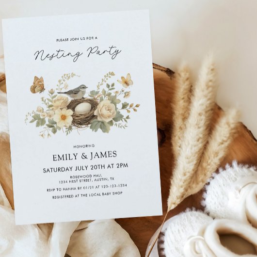 Cute Floral Nesting Party Baby Shower 招待状