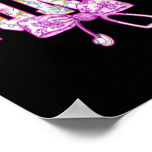 Cute Floral Nk Nurse Coquette Bow Stethoscope Nurs ポスター (角)