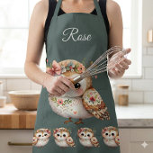 Cute Floral Owl with Bow エプロン