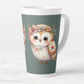 Cute Floral Owl with Bow カフェラテマグ (右アングル)