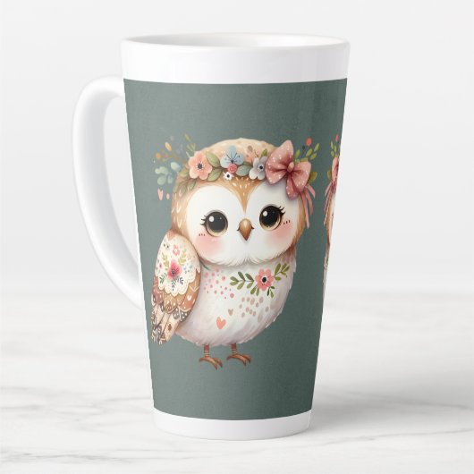 Cute Floral Owl with Bow カフェラテマグ (左アングル)