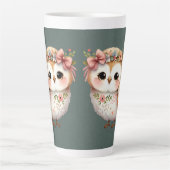 Cute Floral Owl with Bow カフェラテマグ (正面)