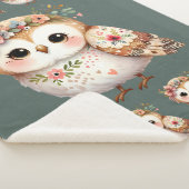 Cute Floral Owl with Bow シェルパブランケット (3/4)