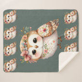 Cute Floral Owl with Bow シェルパブランケット (正面(横))