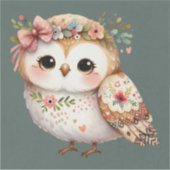 Cute Floral Owl with Bow シール (正面)