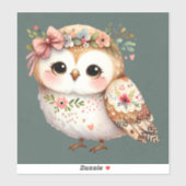 Cute Floral Owl with Bow シール (シート)