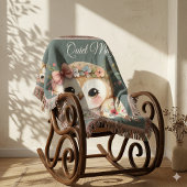 Cute Floral Owl with Bow スローブランケット