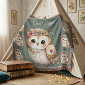 Cute Floral Owl with Bow スローブランケット