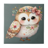 Cute Floral Owl with Bow タイル (正面)