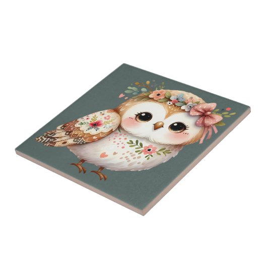 Cute Floral Owl with Bow タイル (側面)