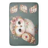 Cute Floral Owl with Bow バスマット (正面縦)