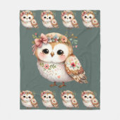 Cute Floral Owl with Bow フリースブランケット (正面)