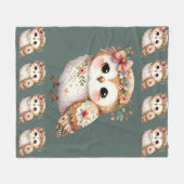 Cute Floral Owl with Bow フリースブランケット (正面(横))