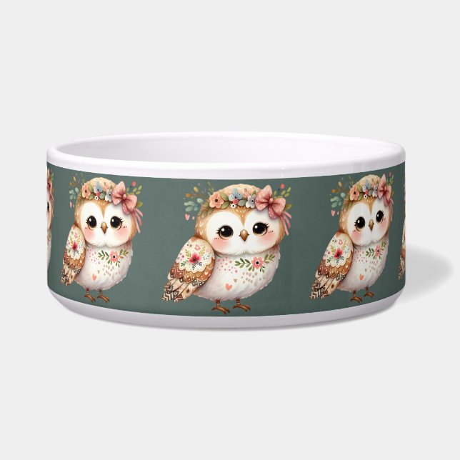 Cute Floral Owl with Bow ボウル (正面)