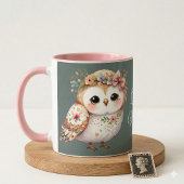 Cute Floral Owl with Bow マグカップ