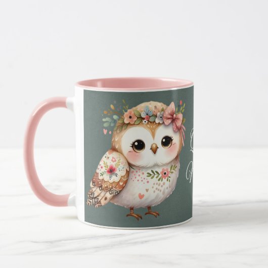 Cute Floral Owl with Bow マグカップ (左)