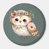 Cute Floral Owl with Bow マグネット (正面)