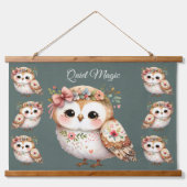 Cute Floral Owl with Bow 吊り下げ型タペストリー (正面)